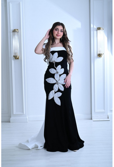 فستان سهرة نسائي مطرز تطريز لامع و براق