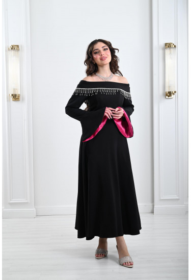 فستان نسائي أوف شولدر بهدب متدلي