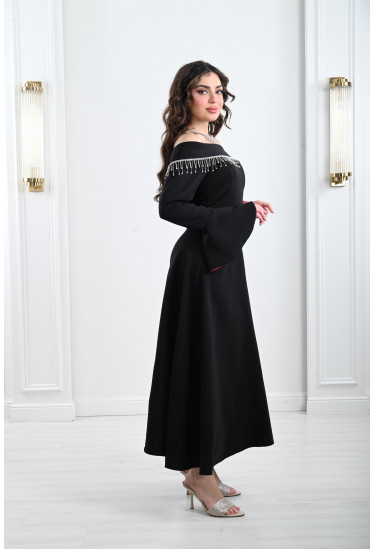 فستان نسائي أوف شولدر بهدب متدلي