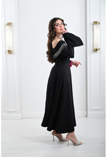 فستان نسائي أوف شولدر بهدب متدلي