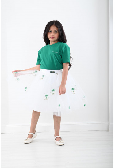 تنورة أطفال منفوشة بطباعات تراثية رقيقة