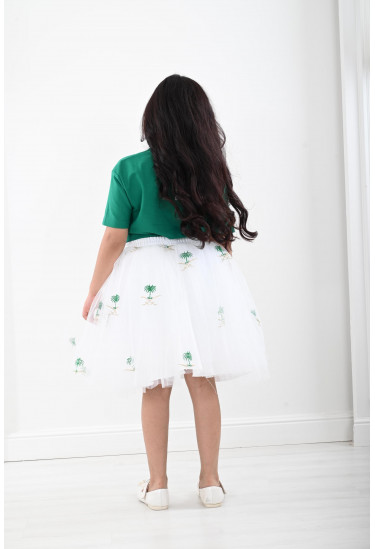 تنورة أطفال منفوشة بطباعات تراثية رقيقة