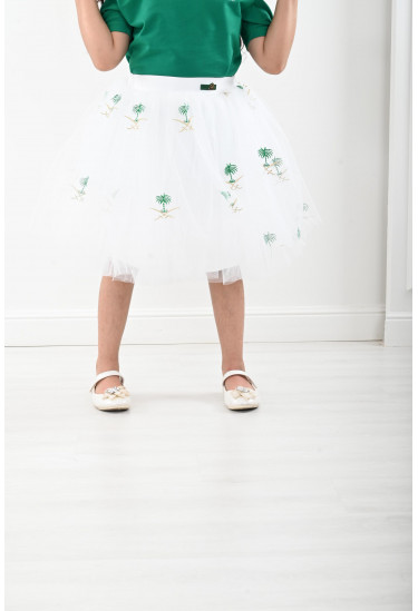 تنورة أطفال منفوشة بطباعات تراثية رقيقة