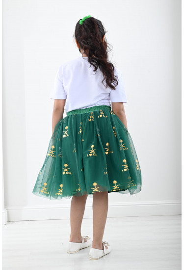 تنورة أطفال قصيرة بتطريز تراثي للعلم السعودي تنورة أطفال قصيرة بتطريز تراثي للعلم السعودي