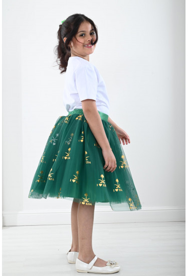 تنورة أطفال قصيرة بتطريز تراثي للعلم السعودي تنورة أطفال قصيرة بتطريز تراثي للعلم السعودي