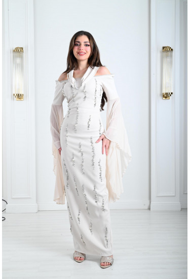 فستان سهرة نسائي بأكمام بيليسيه واسعة