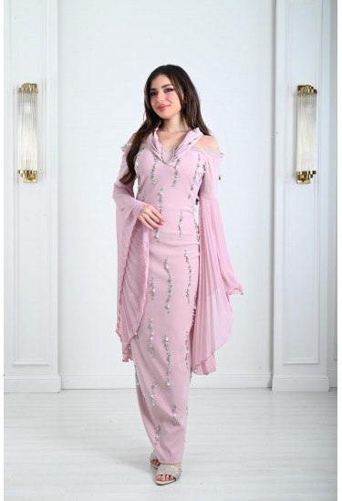 فستان سهرة نسائي بأكمام بيليسيه واسعة