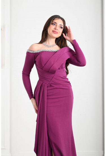 فستان سهرة نسائي بقصات متداخلة 