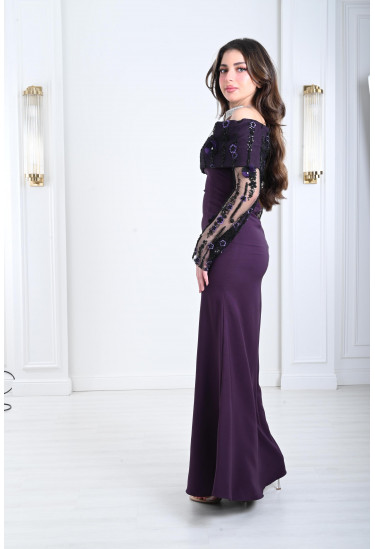 فستان سهرة نسائي أوف شولدر مطرز