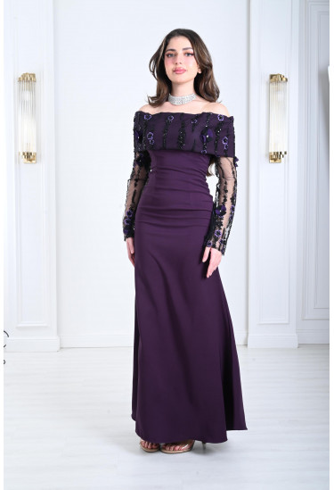 فستان سهرة نسائي أوف شولدر مطرز