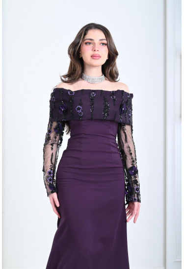 فستان سهرة نسائي أوف شولدر مطرز