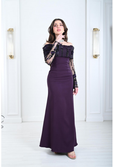 فستان سهرة نسائي أوف شولدر مطرز