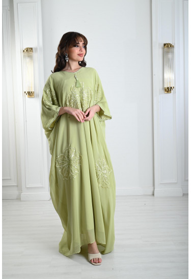 جلابية نسائية مطرزة بالخرز نمط زهرة 