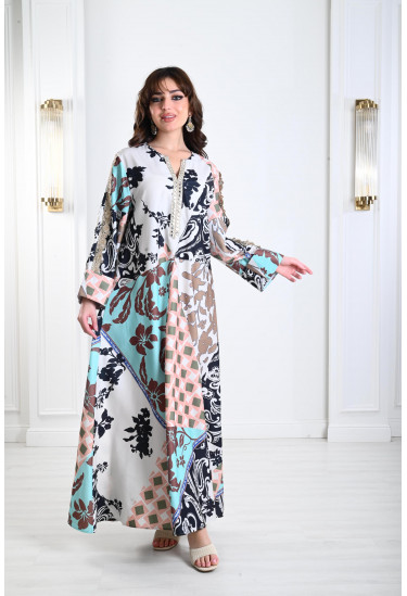 جلابية نسائية منقوشة نقشات متباينة 