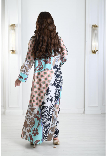 جلابية نسائية منقوشة نقشات متباينة 