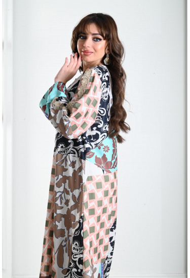 جلابية نسائية منقوشة نقشات متباينة 