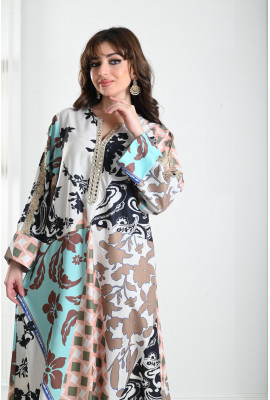 جلابية نسائية منقوشة نقشات متباينة 