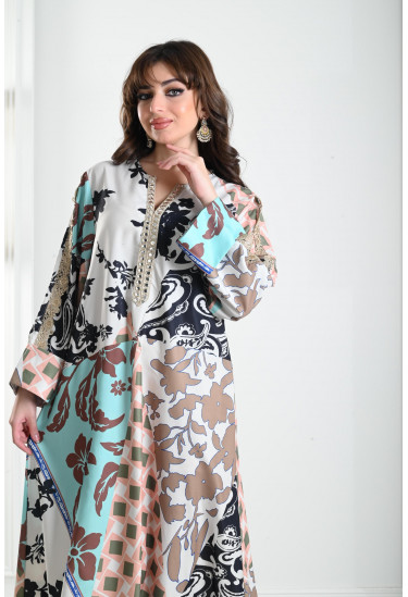 جلابية نسائية منقوشة نقشات متباينة 