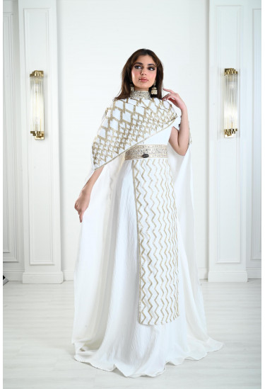 فستان ملكي بكيب مطرز تطريز ذهبي