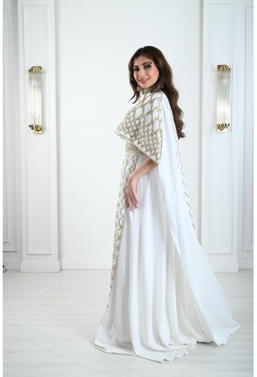 فستان ملكي بكيب مطرز تطريز ذهبي