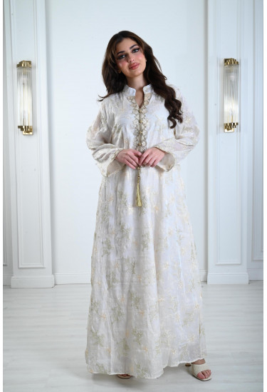 جلابية نسائية بتطريز فضي براق