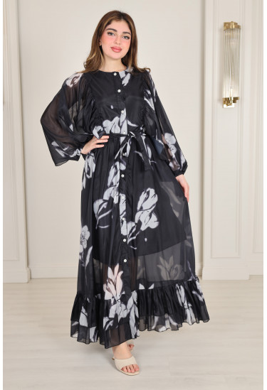 فستان ماكسي بنقوش زهرية أنيقة فستان ماكسي بنقوش زهرية أنيقة