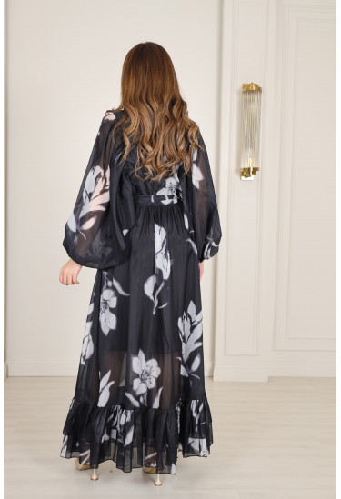 فستان ماكسي بنقوش زهرية أنيقة فستان ماكسي بنقوش زهرية أنيقة