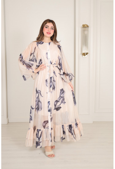 فستان ماكسي بنقوش زهرية أنيقة فستان ماكسي بنقوش زهرية أنيقة
