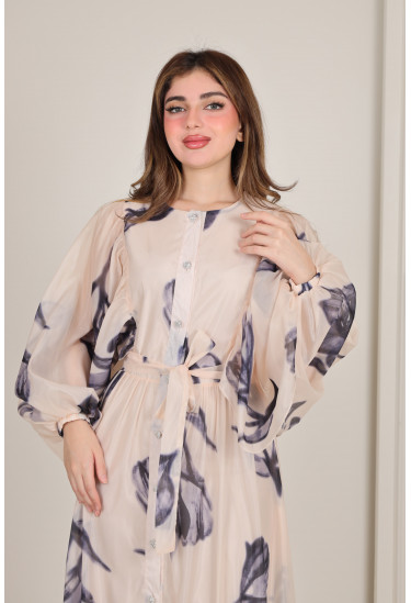 فستان ماكسي بنقوش زهرية أنيقة فستان ماكسي بنقوش زهرية أنيقة