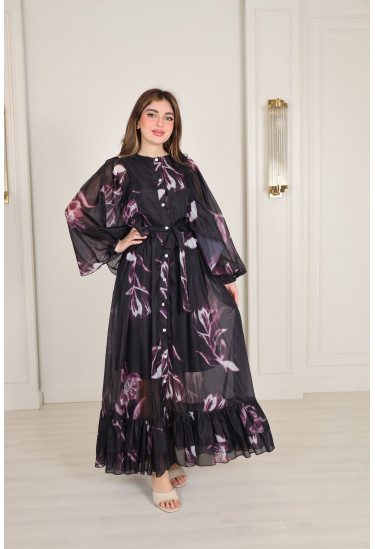 فستان ماكسي بنقوش زهرية أنيقة فستان ماكسي بنقوش زهرية أنيقة