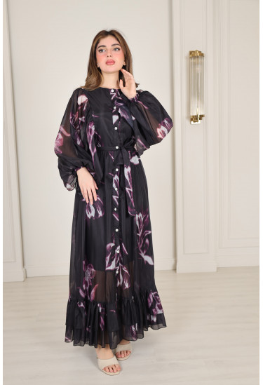 فستان ماكسي بنقوش زهرية أنيقة فستان ماكسي بنقوش زهرية أنيقة