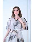 فستان راقي بطباعات ملونه ولمسات انيقه فستان راقي بطباعات ملونه ولمسات انيقه