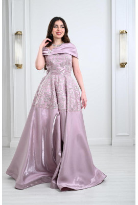 فستان طويل ستان قصة أكتاف مميزة 