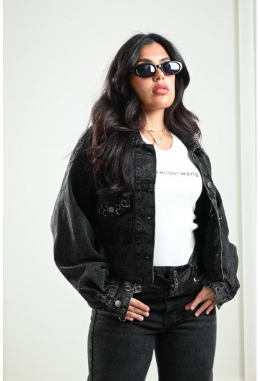 جاكيت جينز بحلقات كبس