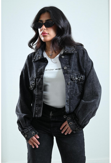 جاكيت جينز بحلقات كبس