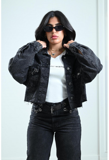 جاكيت جينز بحلقات كبس