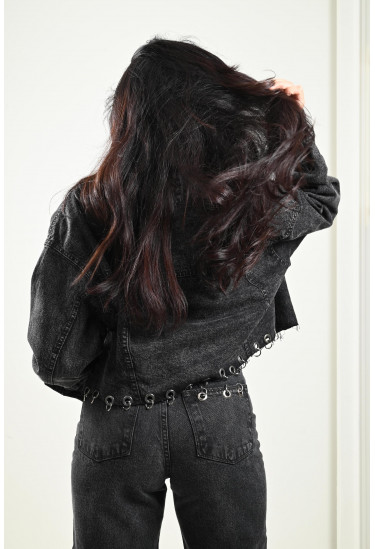 جاكيت جينز بحلقات كبس