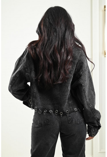 جاكيت جينز بحلقات كبس