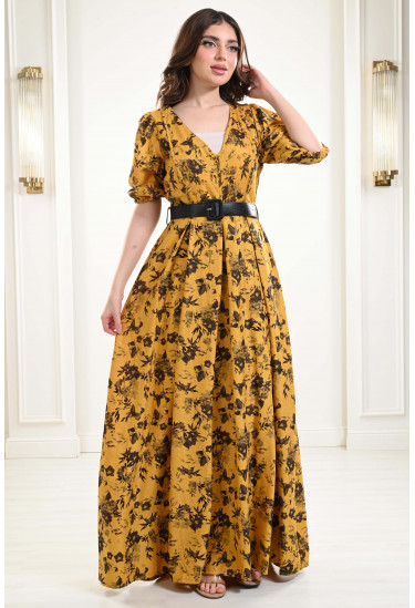 فستان طويل بأكمام قصيرة