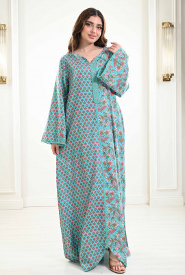  جلابية منقوشة بأكمام واسعة