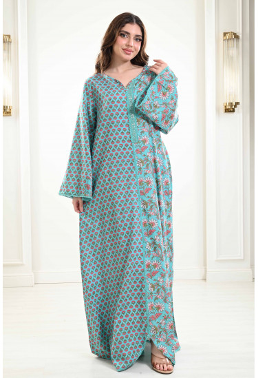  جلابية منقوشة بأكمام واسعة