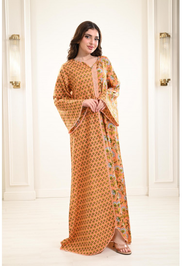  جلابية منقوشة بأكمام واسعة