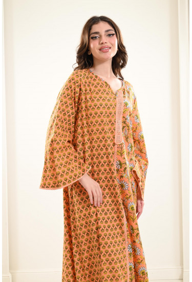  جلابية منقوشة بأكمام واسعة