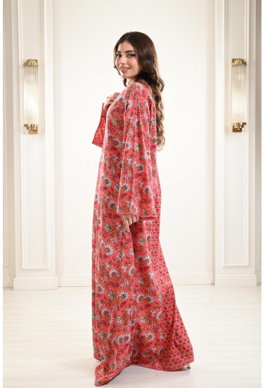  جلابية منقوشة بأكمام واسعة