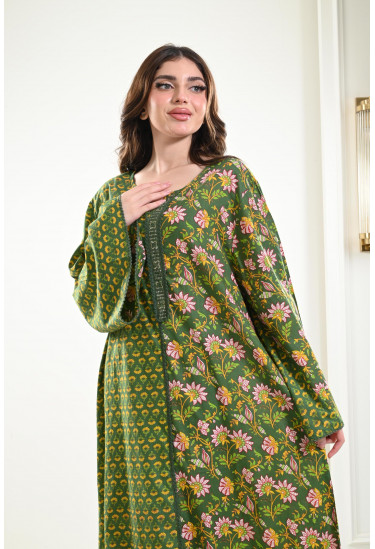  جلابية منقوشة بأكمام واسعة