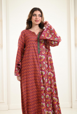  جلابية منقوشة بأكمام واسعة