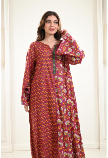  جلابية منقوشة بأكمام واسعة