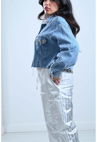 بنطلون بنسيج لامع مميز