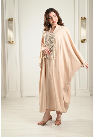 جلابية كتان بتطريز مكرمية جلابية كتان بتطريز مكرمية