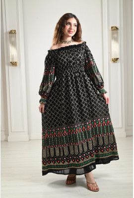 جلابية أوف شولدر منقوشة